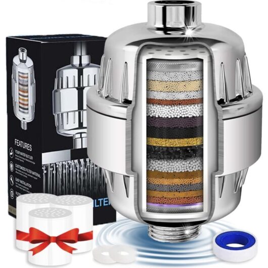 20-stage shower head filter with 3 replaceable cartridges, high-efficiency shower water filter to remove chlorine and fluoride, shower head filter