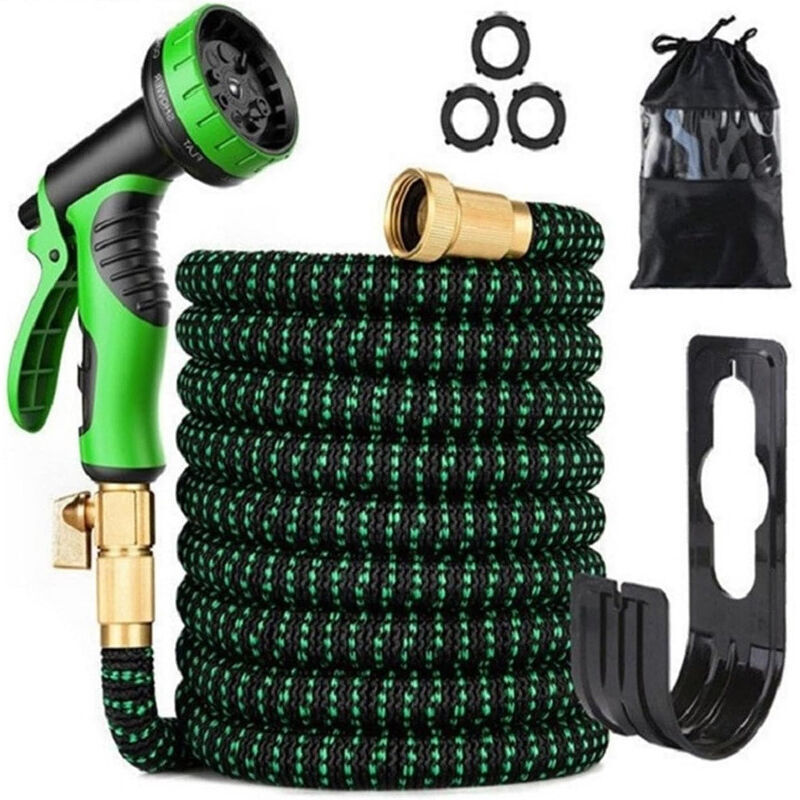 30m (100ft) Expandable Garden Hose with Holder and 9-Function Spray Gun, Brass Fittings