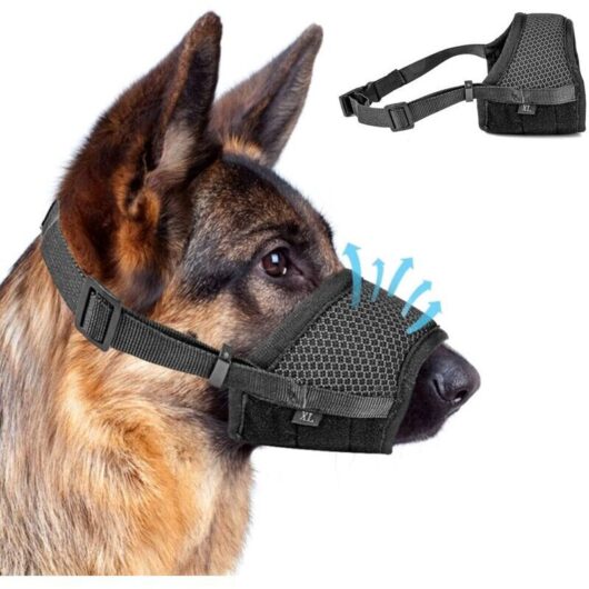 (Black) Adjustable Anti-Bark Muzzle (1 Piece) with Self-Adhesive Mesh Loop. Suitable for large, medium, and small dogs.
