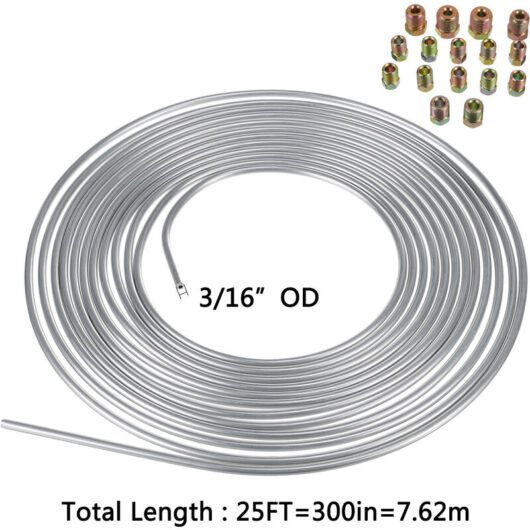 Insma - 25Ft Coil Roll of 3/16''OD Steel Zinc Brake Line Fuel Tubing Kit with 16 Fittings