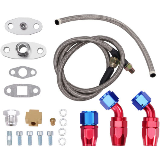Maxpeedingrods - Turbo Oil Feed Return Drain Line Pipe 10AN AN10 Fitting Kit T3 T4 T04E T70 GT28