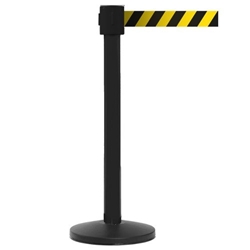 Obex Safety Belt Barrier 10600 mm; Black Post; Black/Yellow Chevron