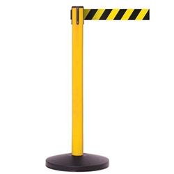 Obex Safety Belt Barrier; 3400 mm; Yellow Post; Black/Yellow Chevron