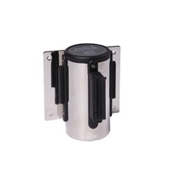 Obex Wall Mounted Belt Barrier; 2300 mm; Chrome + Black/Yellow Chevron