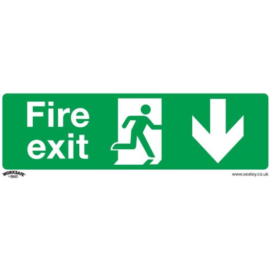 Sealey Rigid Plastic Fire Exit Arrow Down Sign Pack of 10