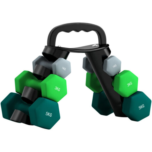 Sportnow - Dumbbells Set with Storage Rack, 2 x 1kg, 2 x 3kg, 2 x 5kg, Grey