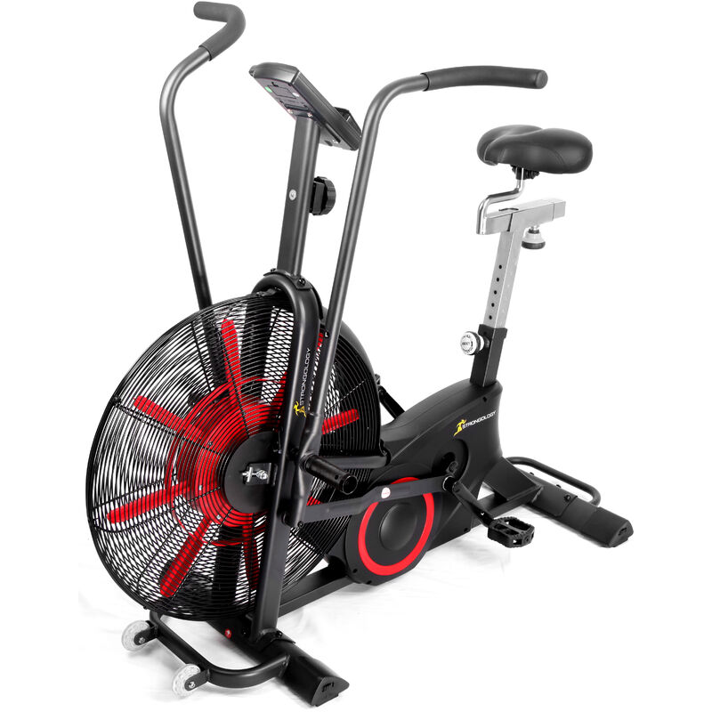 Strongology TITANIUM Assault Bike Adjustable Resistance Dual Belt Magnetic 24" Fan Professional Air Bike with Clear LCD Display