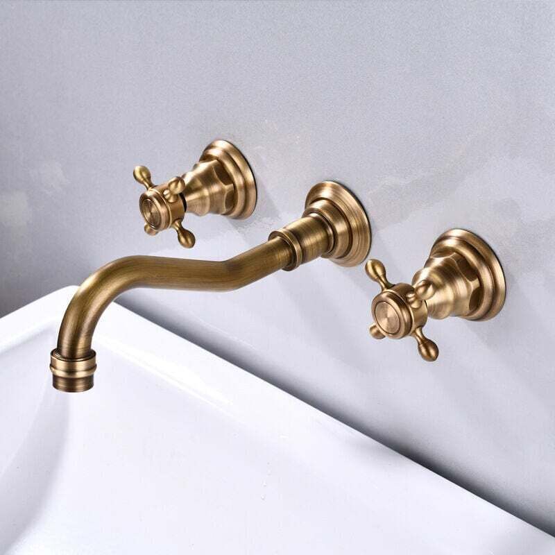 Wall-mounted mixer tap for bathroom sink, 3 holes - antique color