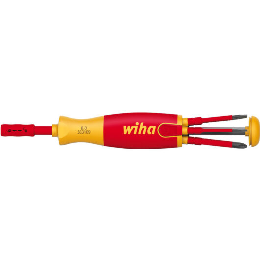 Wiha - Screwdriver with bit magazine LiftUp electric Slotted, Phillips with 6 slimBits pack (38612)