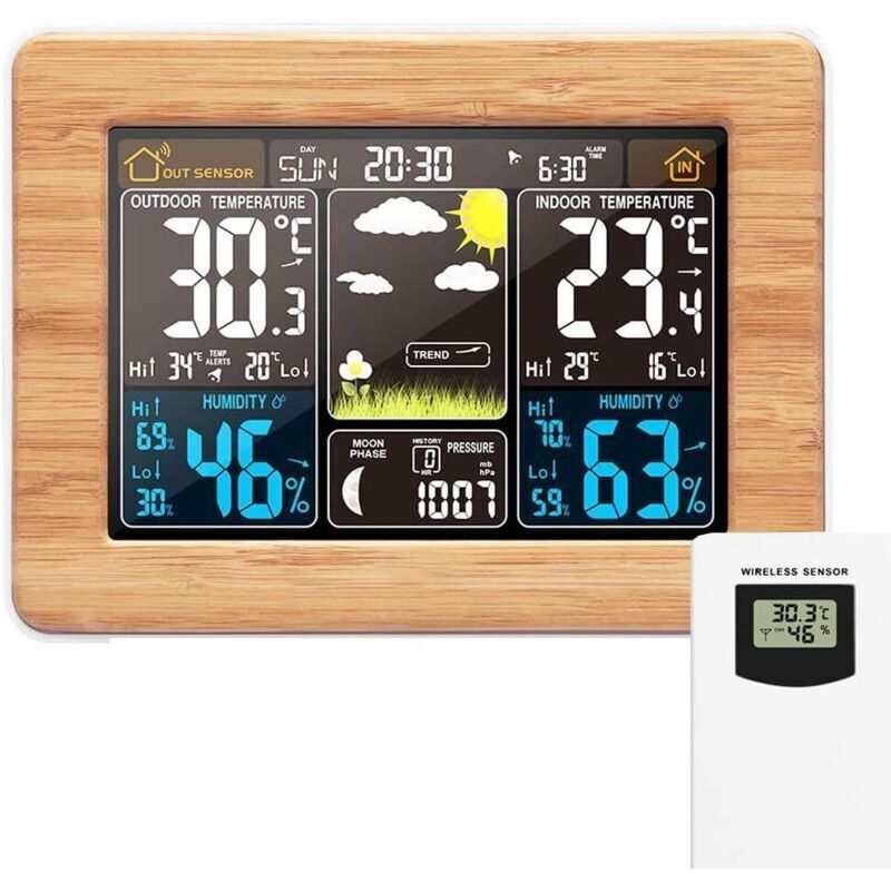 Wireless Weather Station, Digital Color Weather Clock with Outdoor Sensor, Indoor/Outdoor Thermometer with Date, Temperature, Humidity, Barometer,