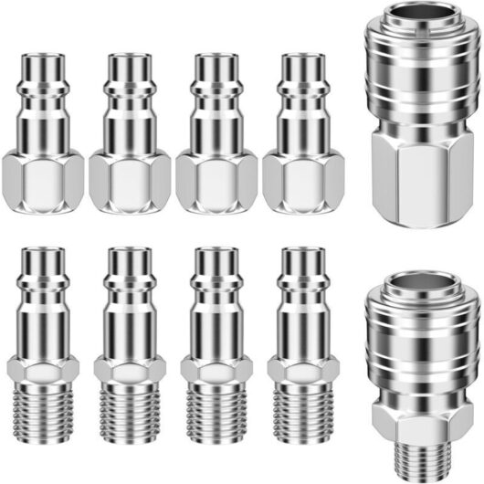 10 Pieces Quick Connect Air Fitting, Pneumatic Fitting, Air Compressor Accessories, Air Compressor Nozzle, Compressed Air Fitting for Pneumatic Tools