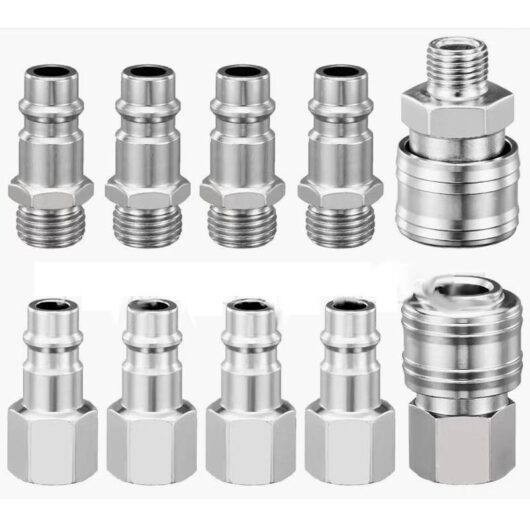 10-piece pneumatic quick-connect fitting kit for compressors, 1/4" BSP, quick-connect fitting, air fitting, hose, compressed air connector, male and