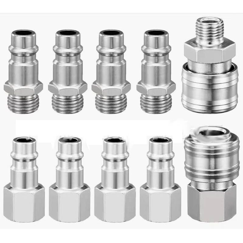 10-piece pneumatic quick-connect fitting kit for compressors, 1/4" BSP, quick-connect fitting, air fitting, hose, compressed air connector, male and
