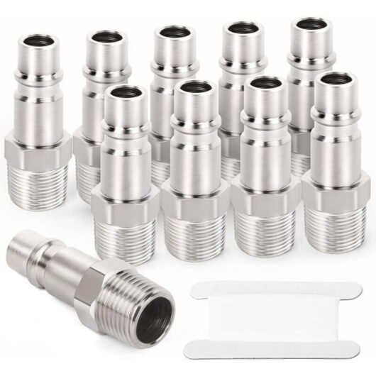 10 pieces 1/4" BSP male thread industrial steel air inlet, pneumatic tool accessories quick connect fittings pneumatic plugs
