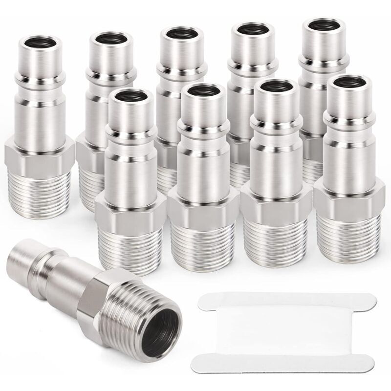 10 pieces 1/4" BSP male thread industrial steel air inlet, pneumatic tool accessories quick connect fittings pneumatic plugs