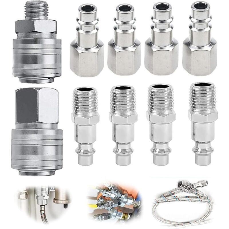 10 pieces 1/4" BSP quick-connect fitting for air compressors and pneumatic tools