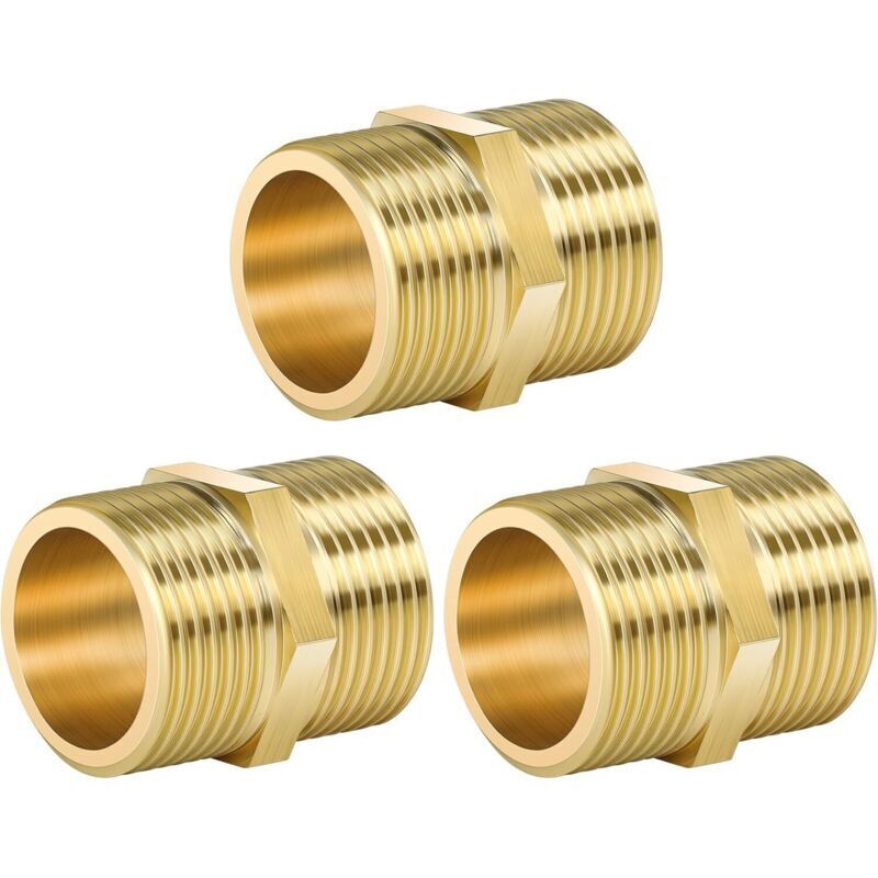 3/4 Inch Double Nipple with External Brass Thread, Double Hexagonal Nipple, Robust and Rustproof, Brass Fittings Suitable for Drinking Water (Pack of