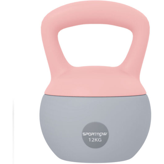 Sportnow - 12KG Kettlebell with Soft Body and Non-Slip Handle, Pink and Grey