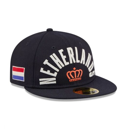 WBC Netherlands Classical Script Navy Retro Crown 59FIFTY Fitted Cap New Era Cap adult unisex