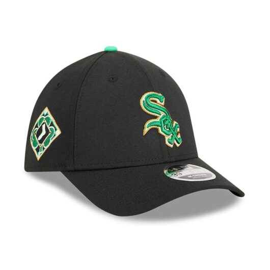 White Sox MLB Saint Patrick's Day Black 39THIRTY M-Crown A-Frame Stretch Fit Cap New Era Cap adult unisex