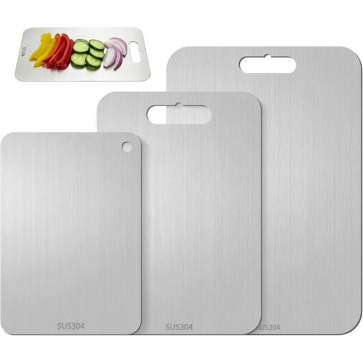 Youyijia Stainless Steel Chopping Board Set, LN COZY CORNER Double-Sided Metal Cutting Board, Dishwasher Safe & Odor Resistant for Meat, Vegetables &