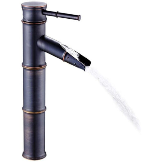 1 designer bamboo bathroom sink tap, brushed bronze, 3 connections, antique black finish, modern bathroom