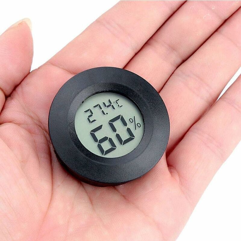 1 digital thermometer hygrometer, 4.5 cm round LCD screen, black, accuracy ±1°C/±5%RH, for baby room, wine cellar and office
