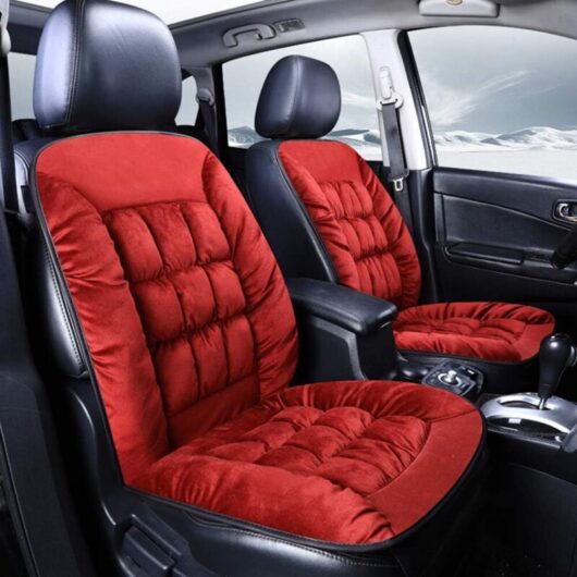 1 pc Universal Car Seat Cover Set, Universal Car Seat Covers for Front Seats, Thickened Plush Car Seat Cushion (Wine Red)