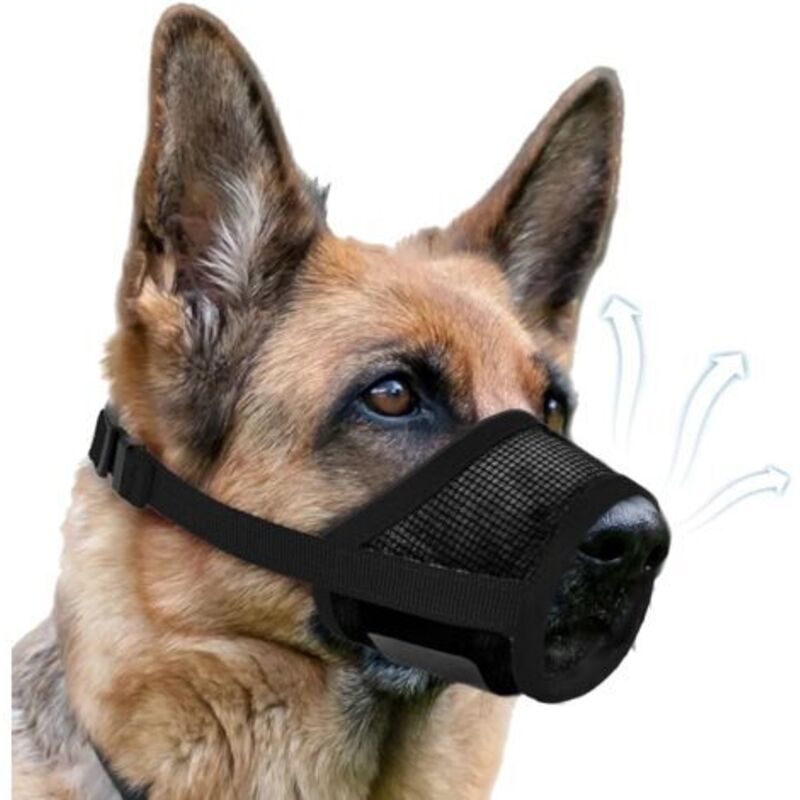 1 piece adjustable anti-bark muzzle with self-adhesive mesh ringAdjustable anti-bark muzzle for large, medium, and small dogs (L, Black)