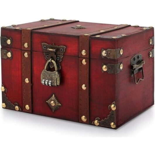 1 retro wooden storage box, treasure chest with combination lock, pirate-themed home decor for living room or child's bedroom