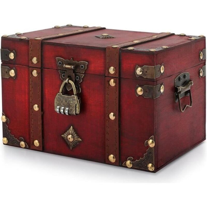 1 retro wooden storage box, treasure chest with combination lock, pirate-themed home decor for living room or child's bedroom