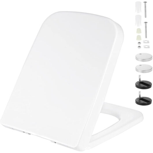 1 square toilet seat, soft-close, universal seat made of recyclable polypropylene, 45 x 36.5 cm, for standard toilet bowl