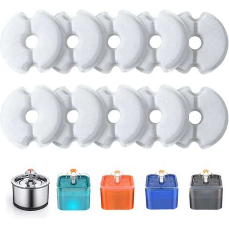 10 Pcs Water Fountain Filter, Replacement Filters for 2L & 2.5L Cat Fountain with Activated Carbon & Resin Triple Filtration