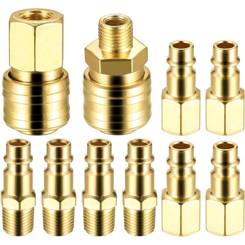 10 x Euro 1/4 NPT Compressed Air Fitting, 1/4" BSP Quick Connect Hose Flanges, Compressed Air Quick Connect Hose Fittings, Air Line Coupling Plug,