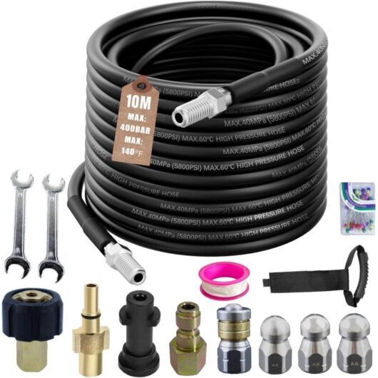 10m High Pressure Hose Cleaning Set - Compatible with Karcher K2-K7 and Bosch AQT, 400 Bar / 5800 PSI, Ideal for Blocked Pipes, Terrace and Driveway