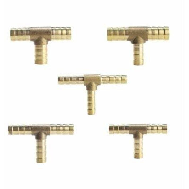 (10mm) 5 Pieces Brass Fuel Line Fitting T Way 3 Way for Compressed Air Gas Hose