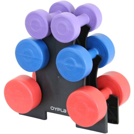 12kg Vinyl Hand Dumbbell Workout Weight Set Including Stand - Oypla