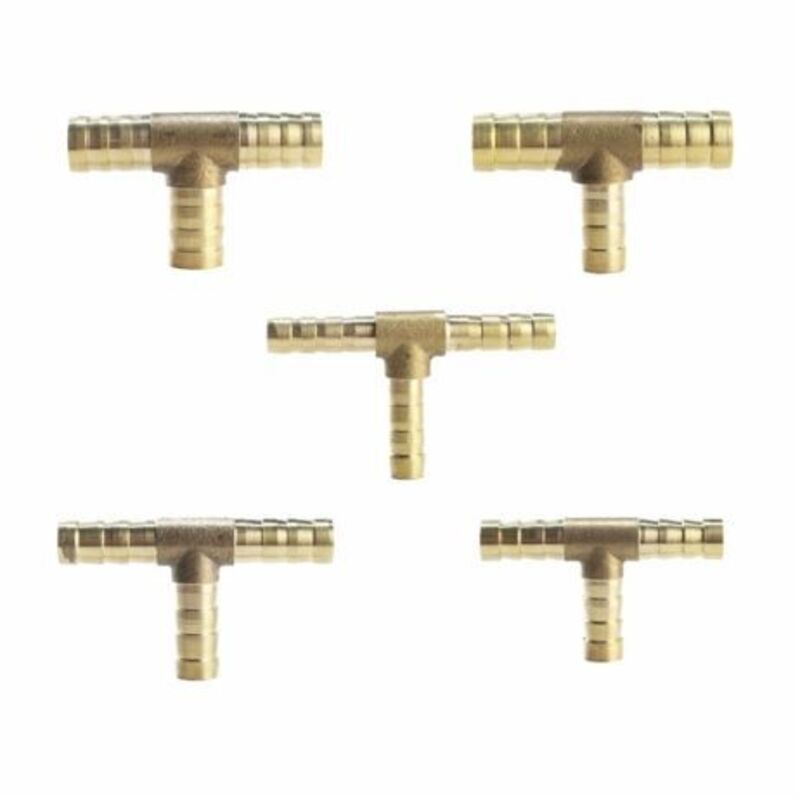 (12mm) 5 Pieces Brass Fuel Hose Fitting 3-Way T-Piece for Compressed Air Gas Hose
