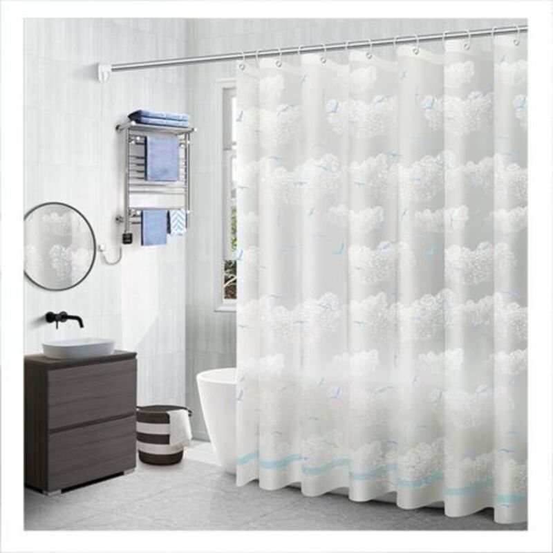 150 x 180CM Translucent, Waterproof, Plaid, Seagull Print Shower Curtain, Bath Partition with Hooks, Bath Accessories