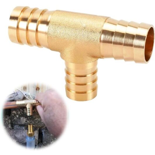 19mm Brass T-Shaped Pipe Fitting - 3-Way Brass Tubing with Grooved Tee - Heavy Duty Model - 3-Way T-Shaped Pipe Fitting with 3/4" Clamps
