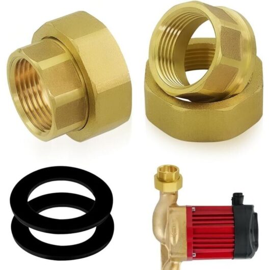 2-Piece Pump Fitting 1 1/2" x 1", 1/2" DN25 Tap Extension with Removable Brass Screw Fitting and 2 Sealing Rings for Circulation Pump, Heating