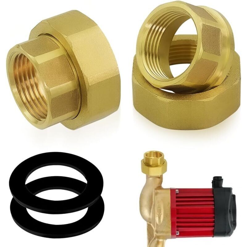 2-Piece Pump Fitting 1 1/2" x 1", 1/2" DN25 Tap Extension with Removable Brass Screw Fitting and 2 Sealing Rings for Circulation Pump, Heating