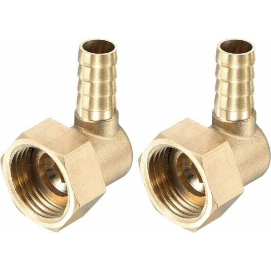 2-piece 10mm brass elbow fitting, G1/2 female thread, 360° swivel head, for water/fuel/air pipes in industrial or domestic installations