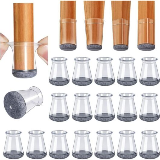 32-piece New Chair Leg Protectors, Chair Leg Protectors, Transparent Silicone Floor Protectors for Chair Legs with Felt Pads (Fit: 13-22.9 mm)