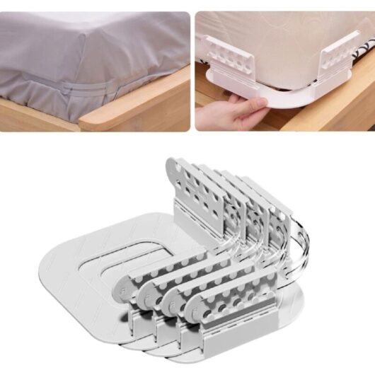 4-Pack Bed Sheet Support, Mounted Sheet Support Keeps Sheets Firm and Tight, Non-Slip Sheet Fasteners with Easy-to-Install Locking Strip, Gray