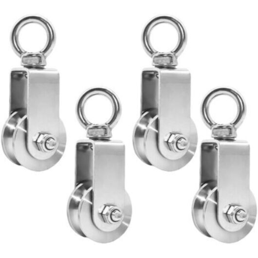4 Pieces 34mm Pulley with Ball Bearing, Lifting Pulley Load 250 kg, Stainless Steel Cable Pulley for Rope Fitness (4 pieces, 34 mm)