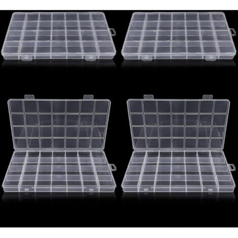 (4 Pieces) Plastic Storage Box with 28 Compartments, Transparent Compartment Box, for Small Plastic Parts with Label, Crafts, Beads, Jewelry, Small