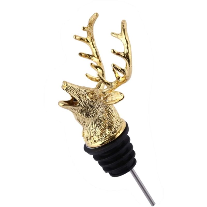 Alcohol Pourer, Zinc Alloy Wine Pourers with Strong Tension Stag Head Shaped Pourers Vintage Durable and Not Easy to Rust for 18mm-20mm (Gold)