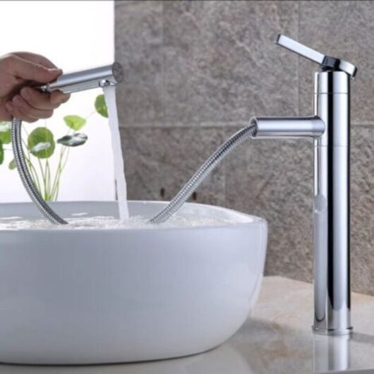 Bathroom faucet, 360° swivel basin mixer tap, high spout, extendable, suitable for washbasin, chrome-plated brass basin mixer tap - vessel sink faucet