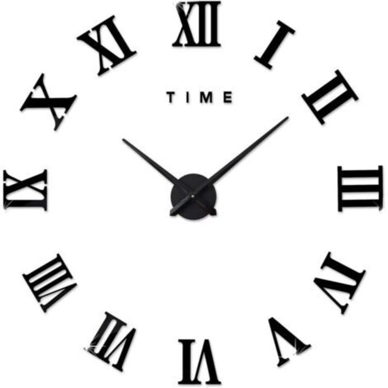 (Battery Not Included) Modern DIY Wall Clock, 3D Decal, Roman Numerals, Wall Clock, Removable Decoration for Living Room, Black
